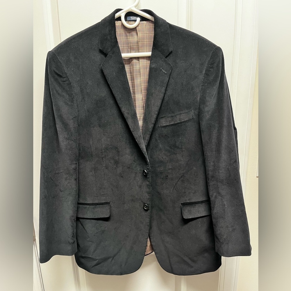 Saddlebred men’s Jacket Blazer black corduroy size 44R plaid lined two button